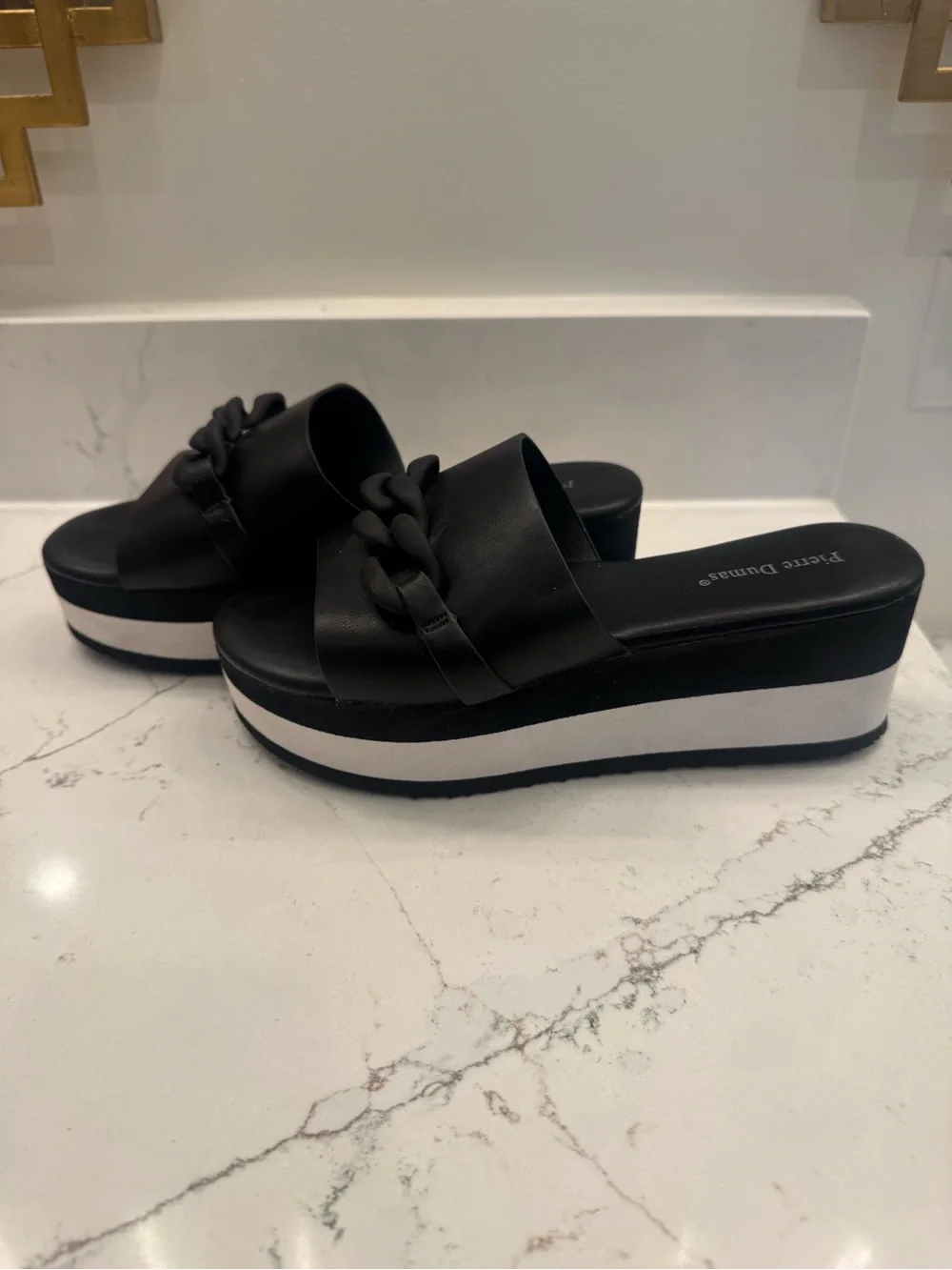 Women’s Pierre Dumas Black Platform Slide Sandals Wedges Size 6.5